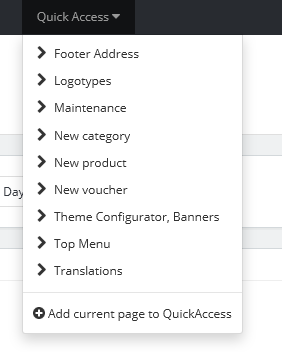 Prestashop Quick Access Menu