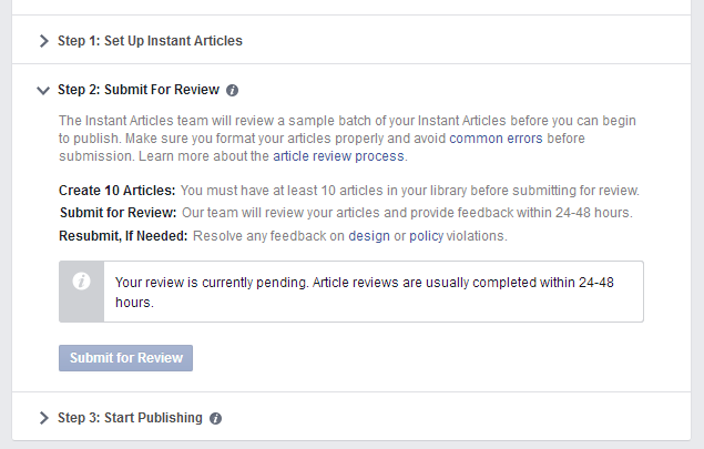 FBIA Approval Request with 10 Instant Articles