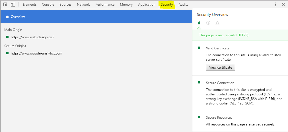 Check non-HTTPS sources with Google Chrome Developer Console